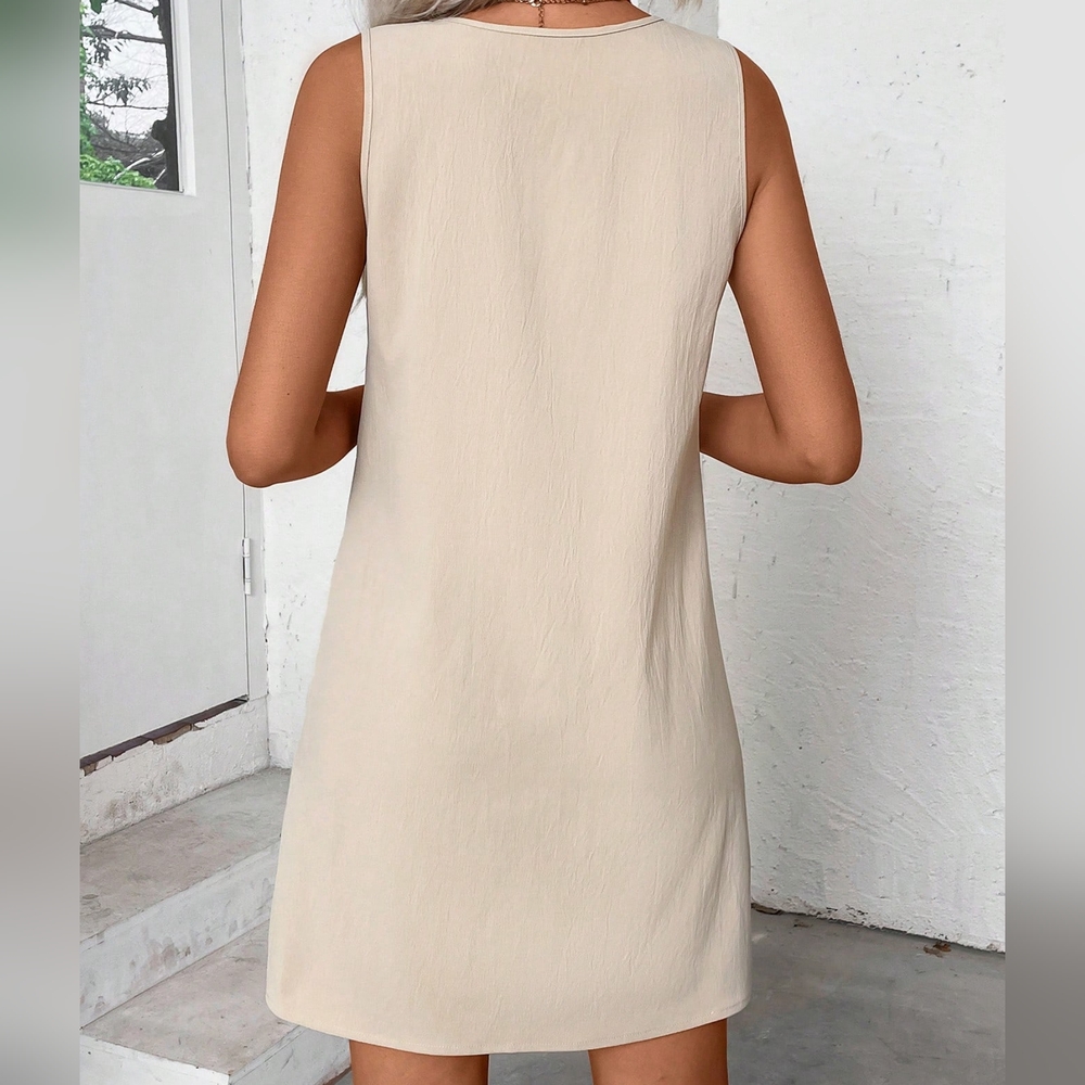 COPY - Sleeveless Round Neck Button Simple Basic A-Line Dress - Picture 3 of 4